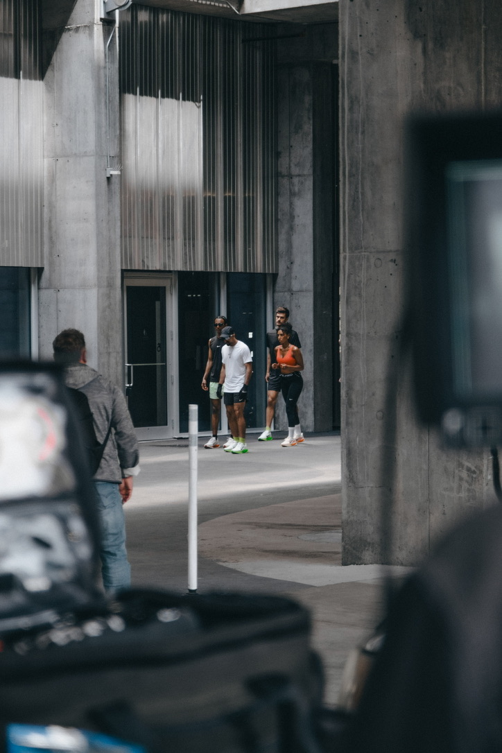 Behind the scenes cinematic fitness video production set
