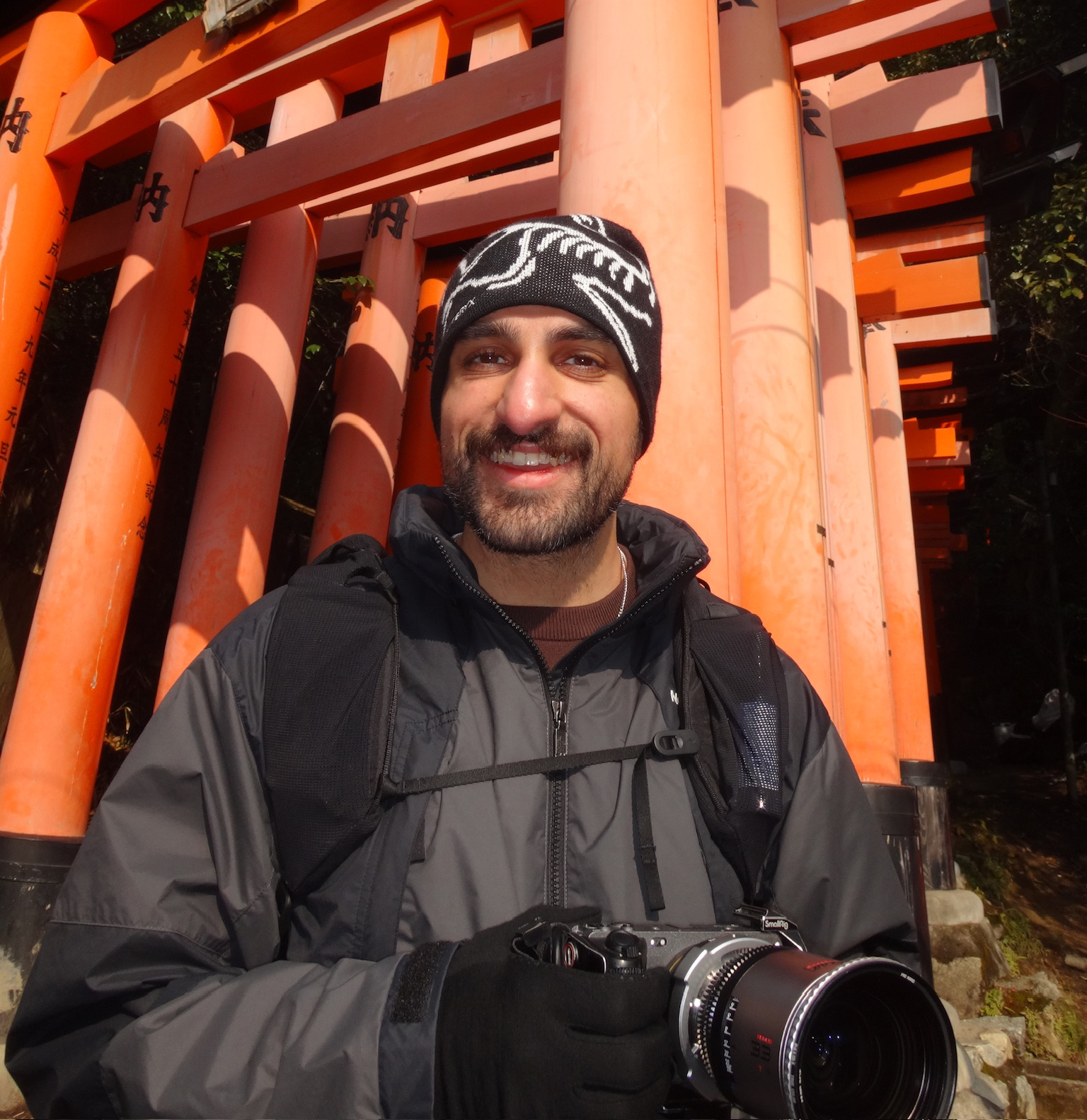 Saad with camera at Kinkaku-ji, Kyoto